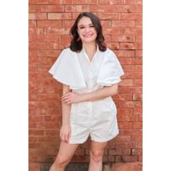 DELUC Minor Flutter Sleeve Romper White Cotton  8882D Medium M - Picture 3 of 5